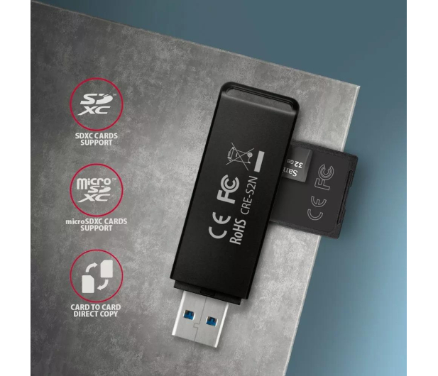 Axagon CRE-S2N, USB-A 3.2 SUPERSPEED 2-slot & lun SD/microSD, UHS-I - 1353403 - zdjęcie 3
